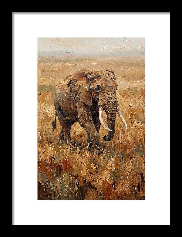 Elephant Walking Through Golden Savanna