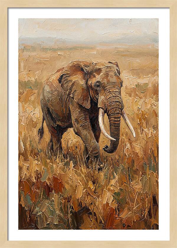 Elephant Walking Through Golden Savanna