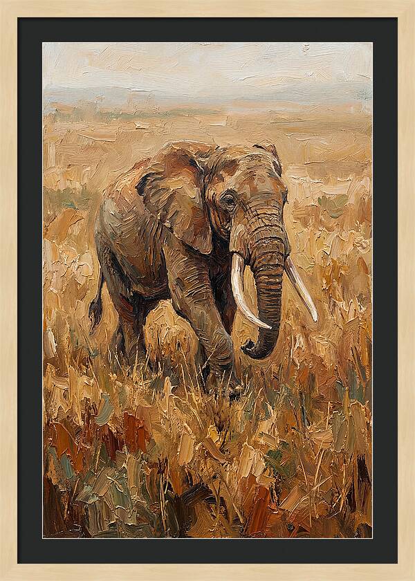Elephant Walking Through Golden Savanna