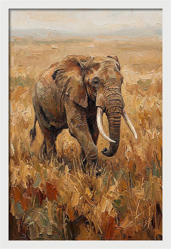 Elephant Walking Through Golden Savanna