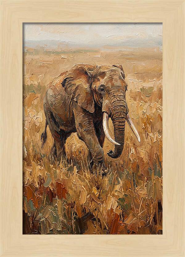 Elephant Walking Through Golden Savanna