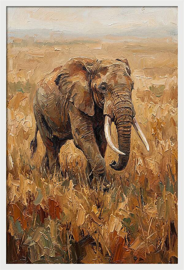 Elephant Walking Through Golden Savanna