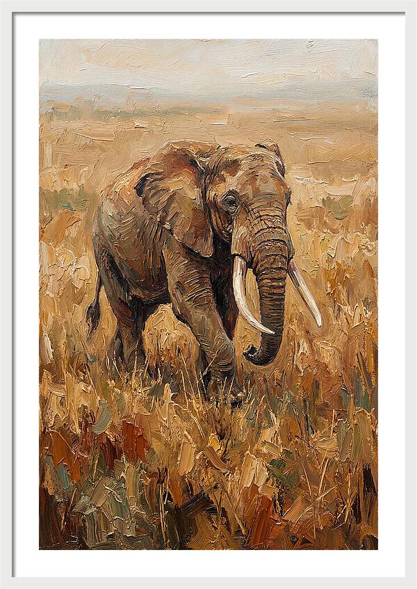 Elephant Walking Through Golden Savanna