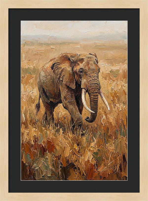 Elephant Walking Through Golden Savanna