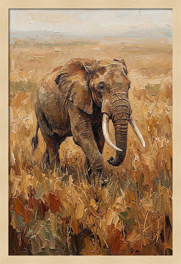 Elephant Walking Through Golden Savanna