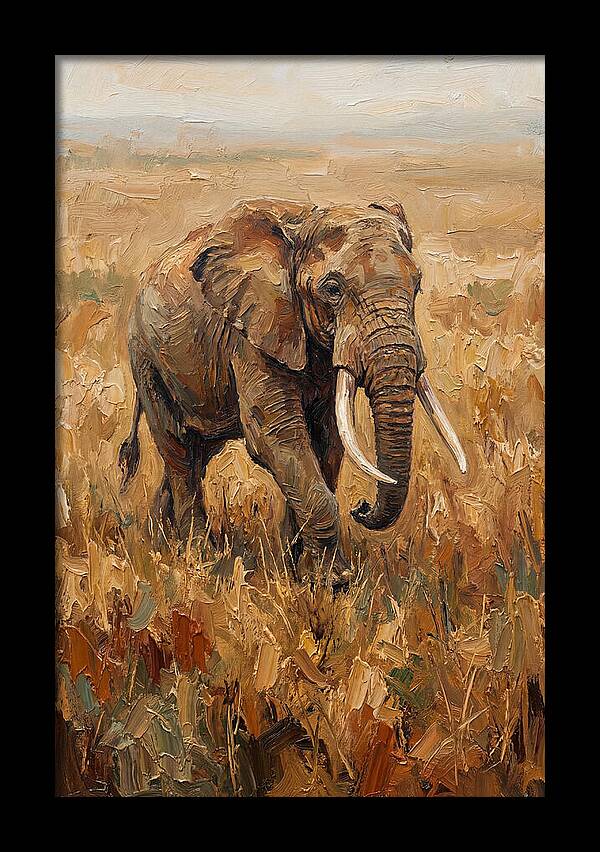 Elephant Walking Through Golden Savanna