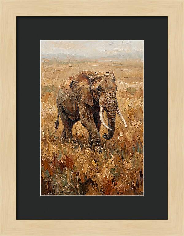Elephant Walking Through Golden Savanna