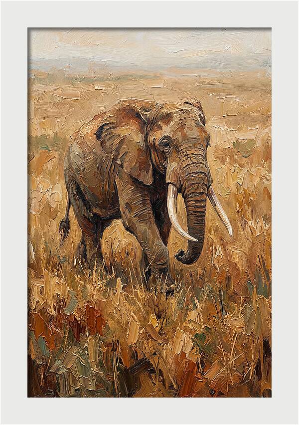 Elephant Walking Through Golden Savanna
