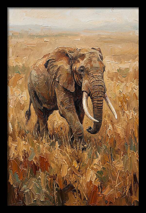 Elephant Walking Through Golden Savanna