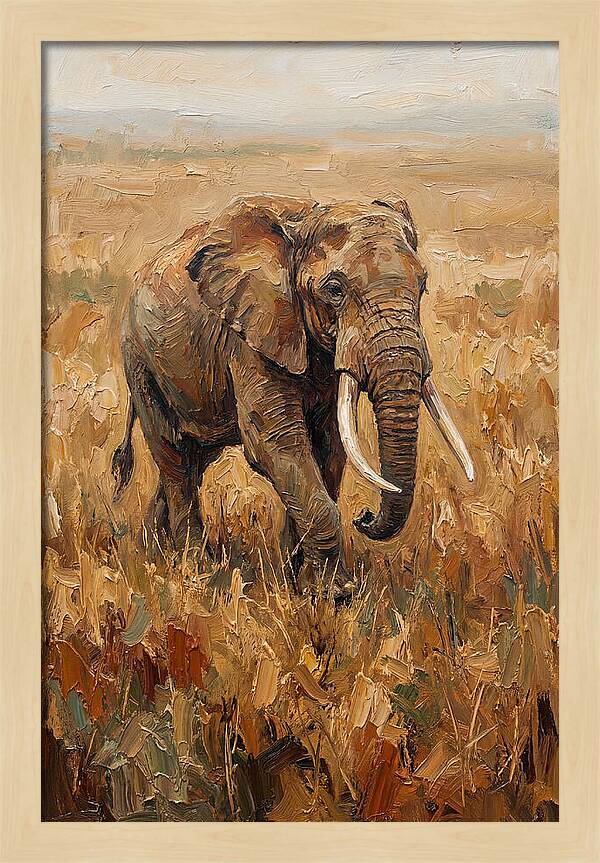 Elephant Walking Through Golden Savanna