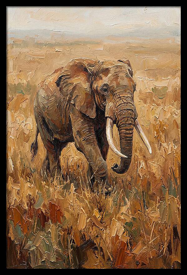 Elephant Walking Through Golden Savanna