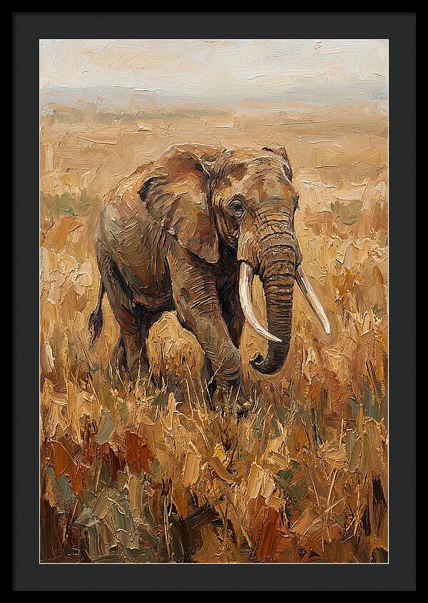 Elephant Walking Through Golden Savanna