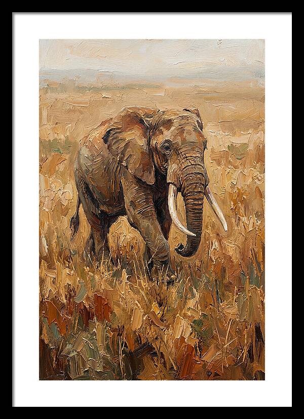 Elephant Walking Through Golden Savanna
