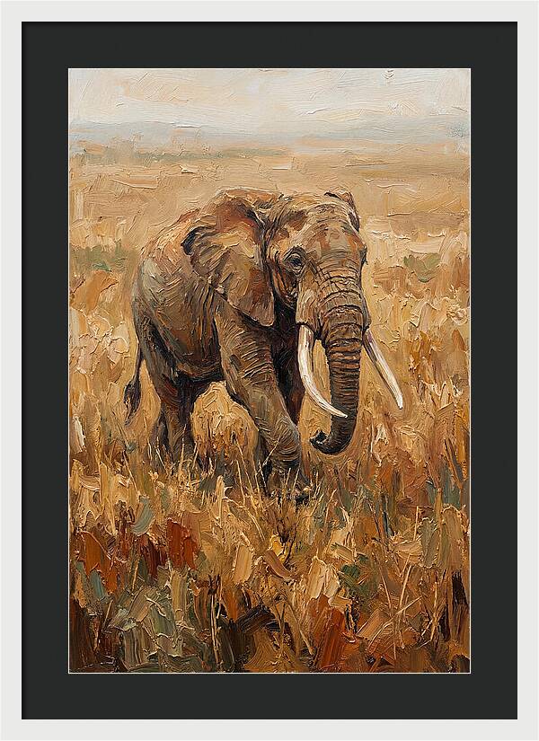 Elephant Walking Through Golden Savanna