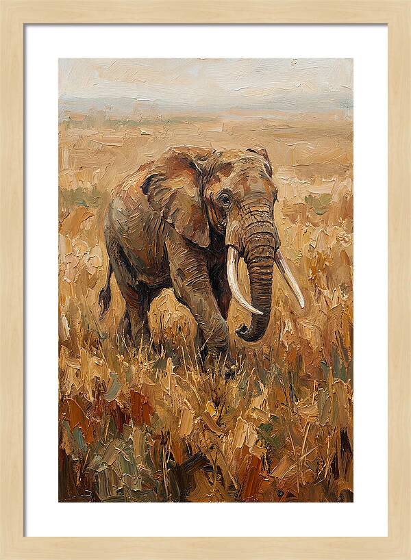 Elephant Walking Through Golden Savanna