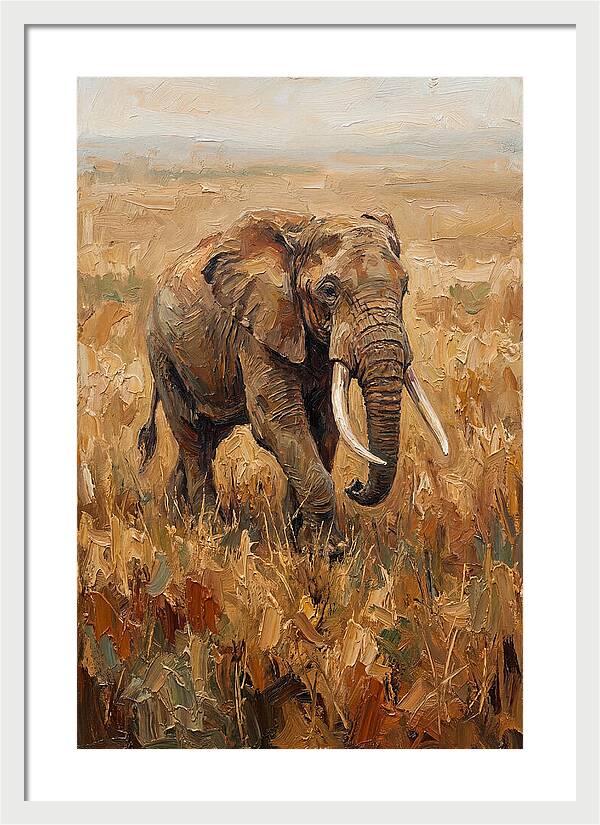 Elephant Walking Through Golden Savanna