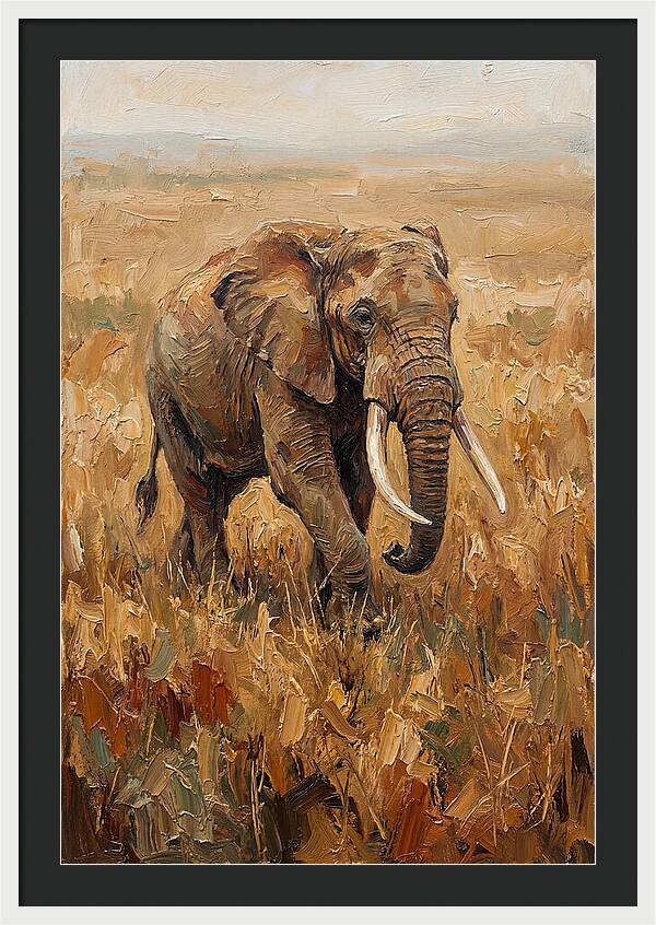 Elephant Walking Through Golden Savanna