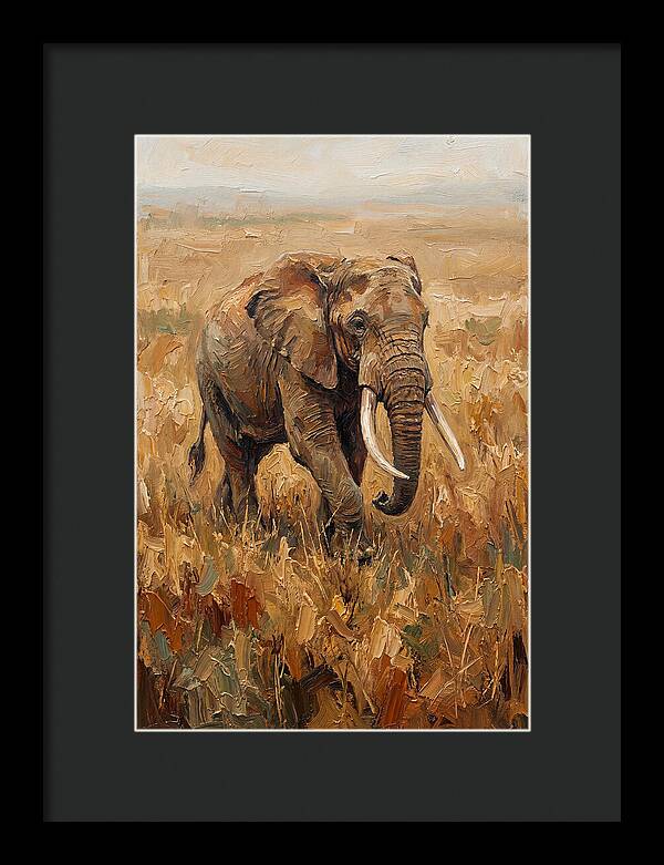 Elephant Walking Through Golden Savanna