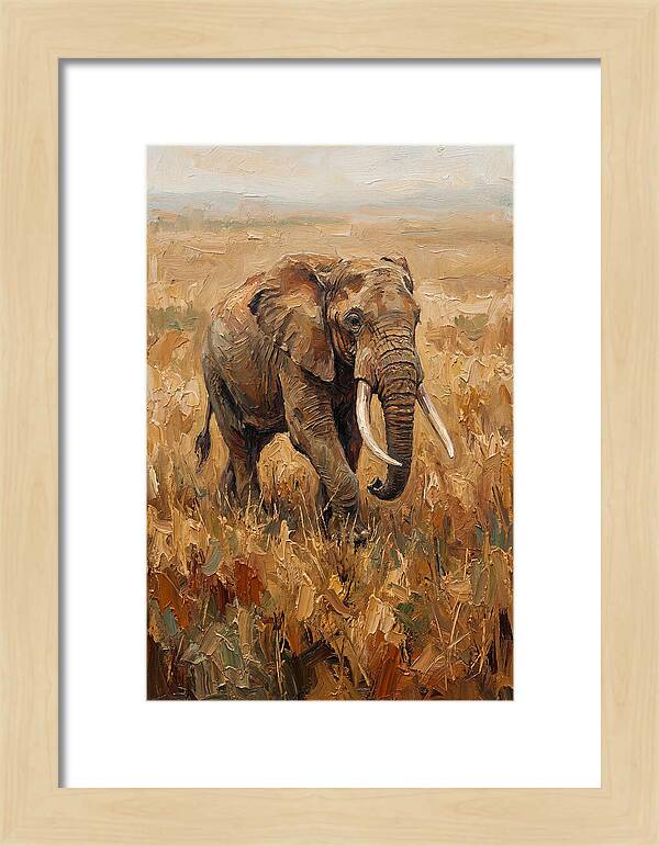 Elephant Walking Through Golden Savanna