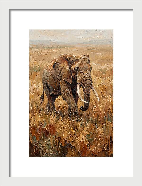 Elephant Walking Through Golden Savanna