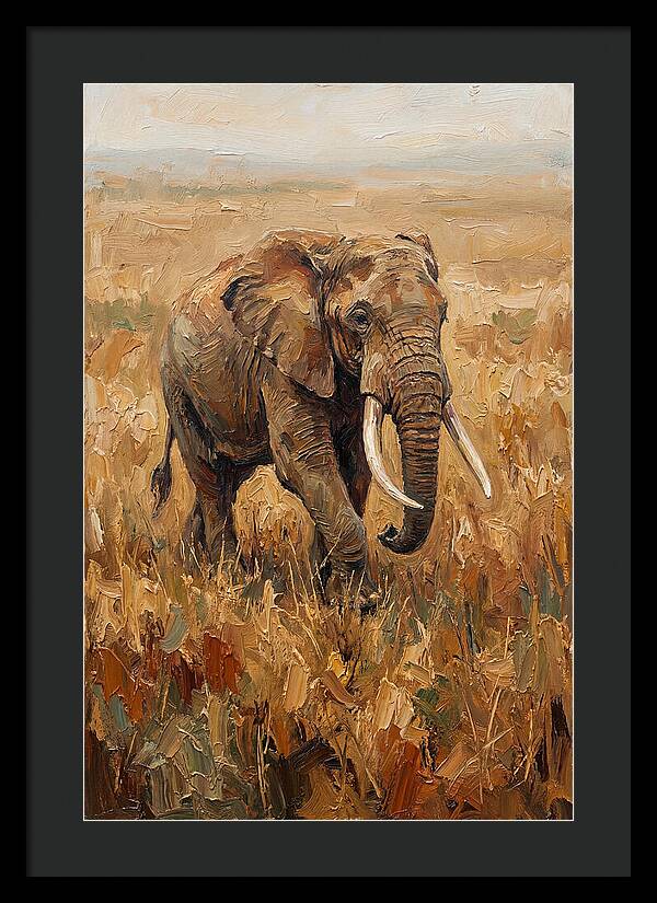 Elephant Walking Through Golden Savanna