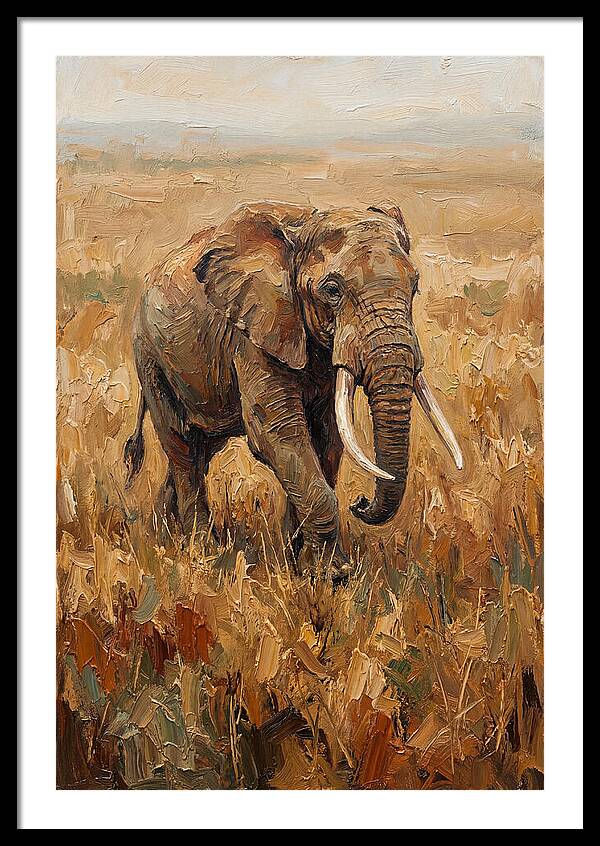 Elephant Walking Through Golden Savanna