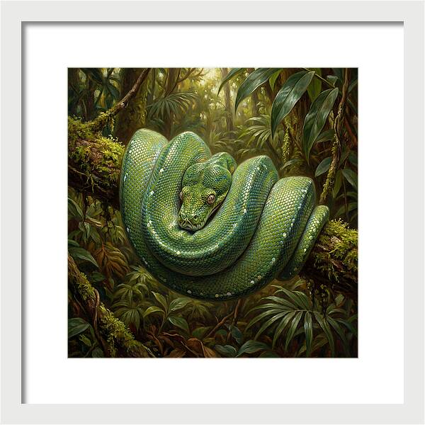 Emerald Python Coiled In Jungle