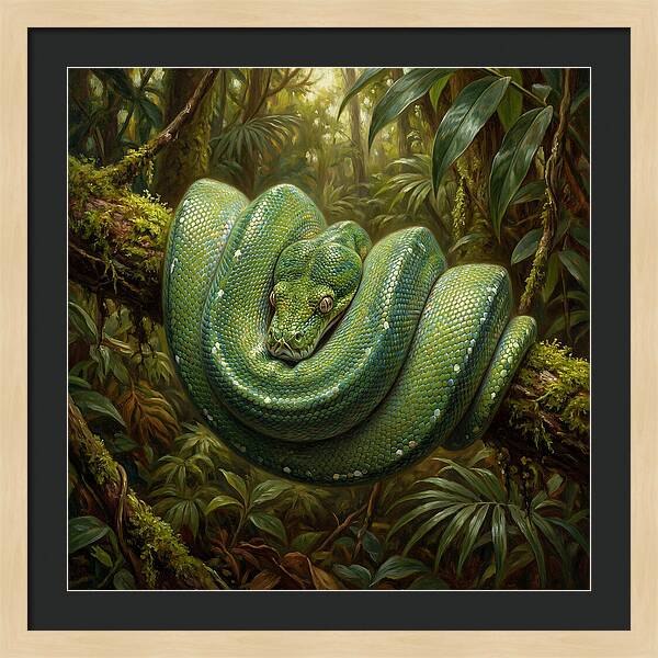 Emerald Python Coiled In Jungle