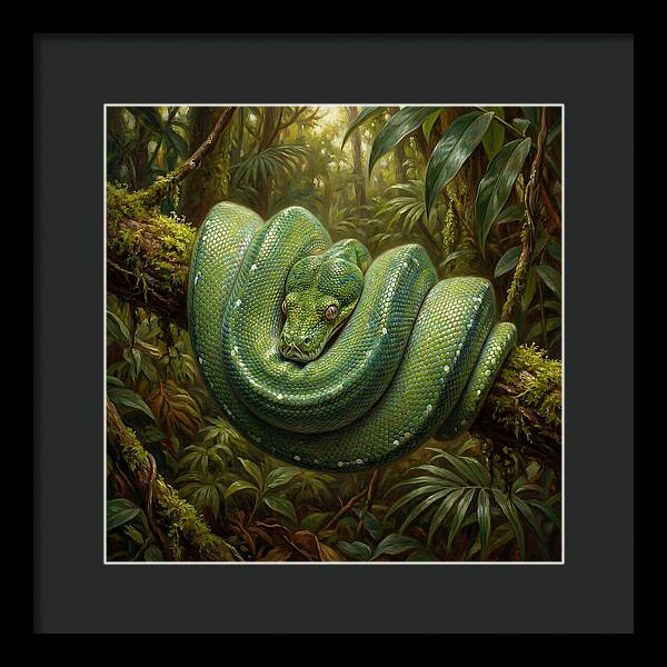 Emerald Python Coiled In Jungle