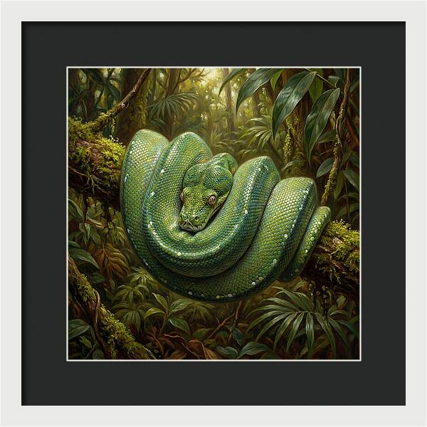 Emerald Python Coiled In Jungle