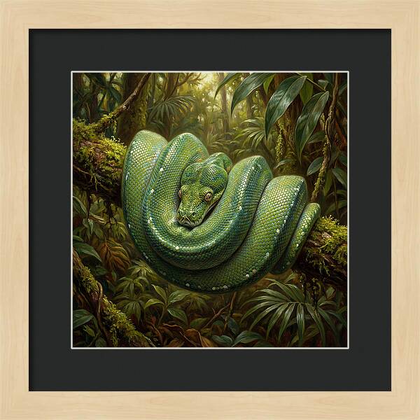 Emerald Python Coiled In Jungle