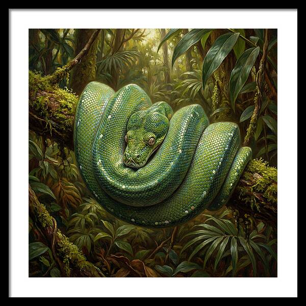 Emerald Python Coiled In Jungle