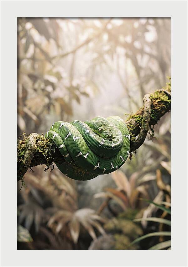 Emerald Tree Boa Coiled On Branch