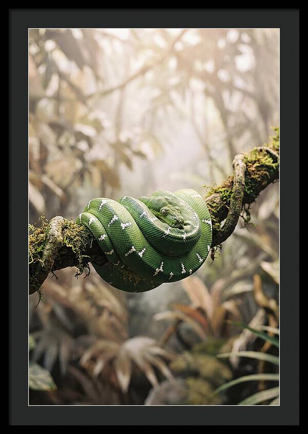 Emerald Tree Boa Coiled On Branch