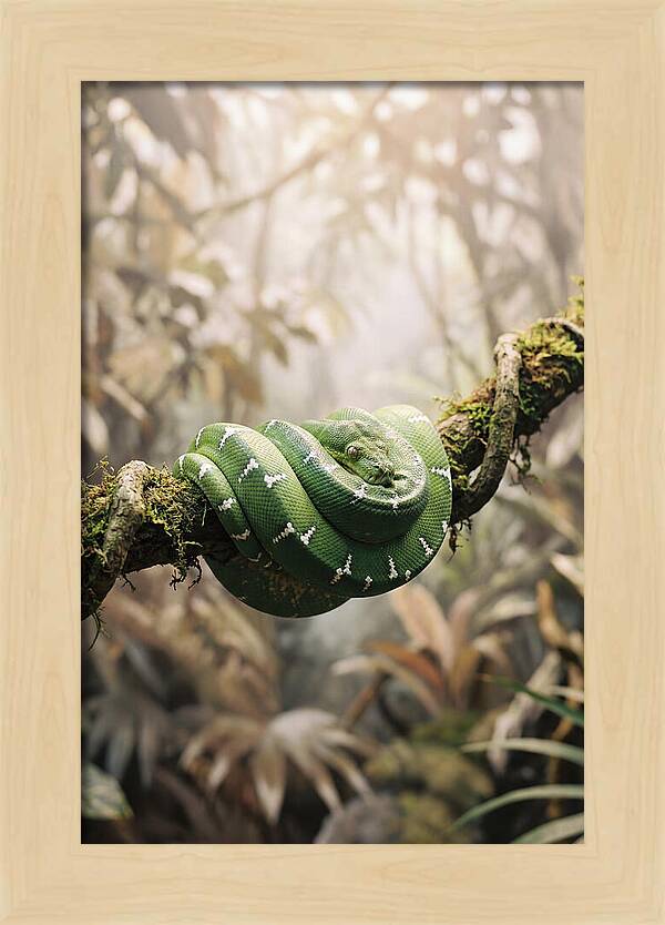 Emerald Tree Boa Coiled On Branch