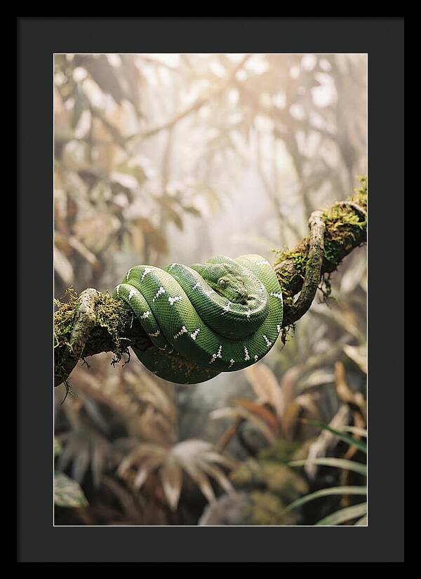 Emerald Tree Boa Coiled On Branch