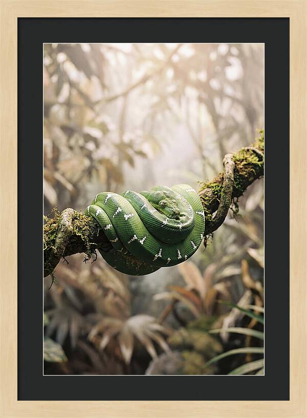 Emerald Tree Boa Coiled On Branch