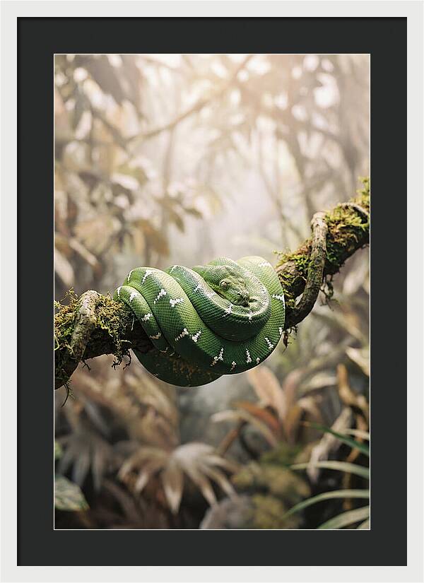Emerald Tree Boa Coiled On Branch