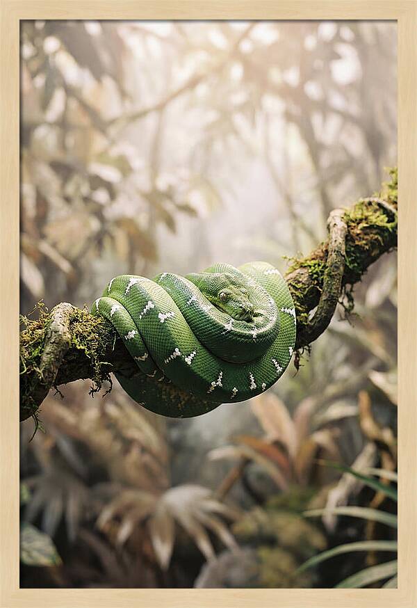 Emerald Tree Boa Coiled On Branch