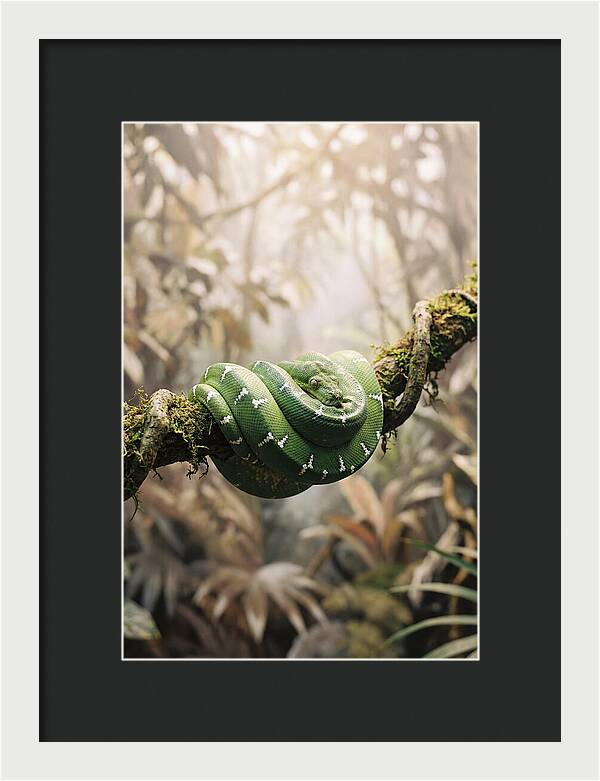 Emerald Tree Boa Coiled On Branch