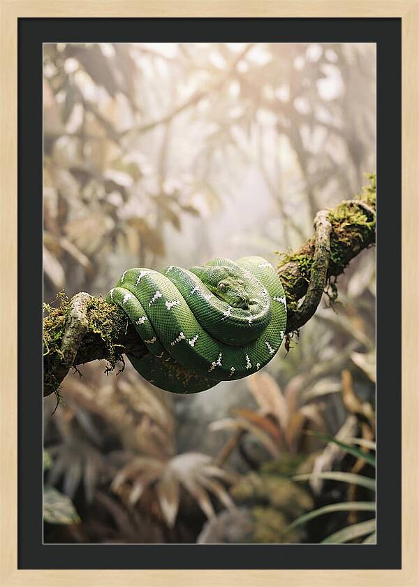 Emerald Tree Boa Coiled On Branch