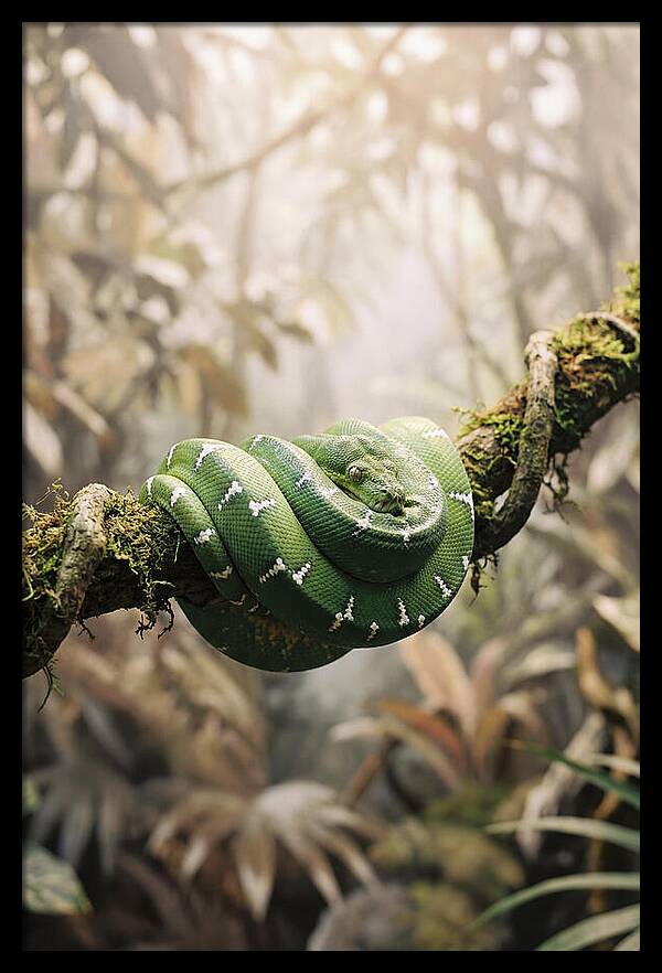 Emerald Tree Boa Coiled On Branch