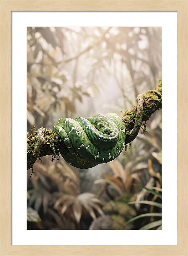 Emerald Tree Boa Coiled On Branch