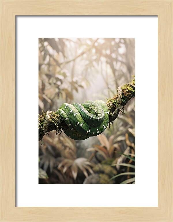 Emerald Tree Boa Coiled On Branch