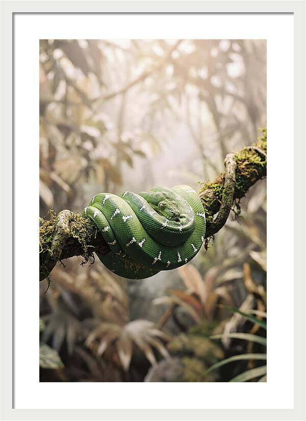 Emerald Tree Boa Coiled On Branch