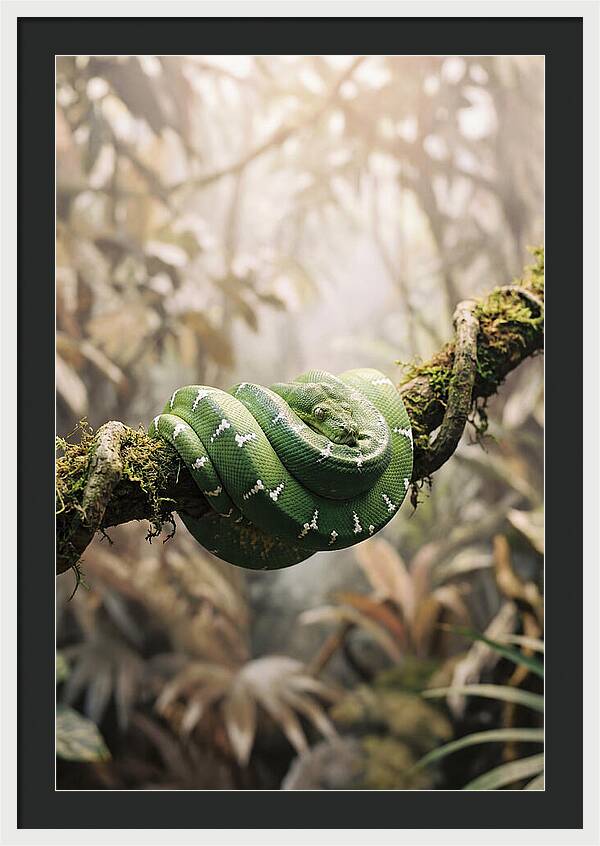 Emerald Tree Boa Coiled On Branch