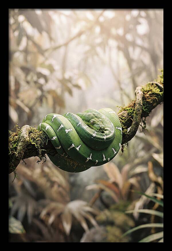 Emerald Tree Boa Coiled On Branch