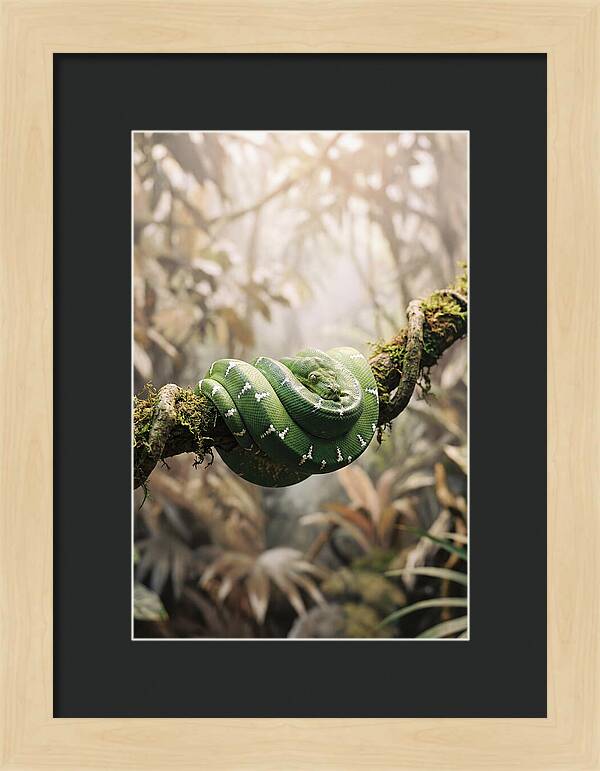 Emerald Tree Boa Coiled On Branch
