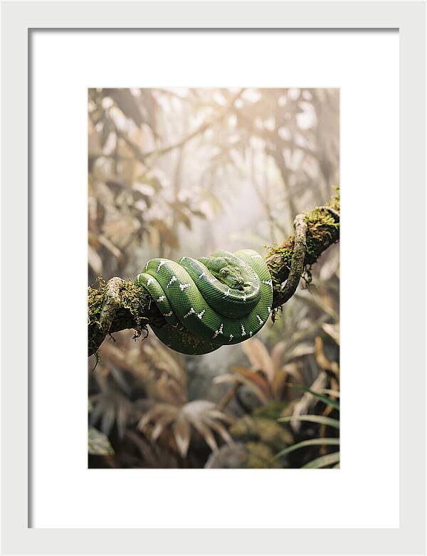 Emerald Tree Boa Coiled On Branch