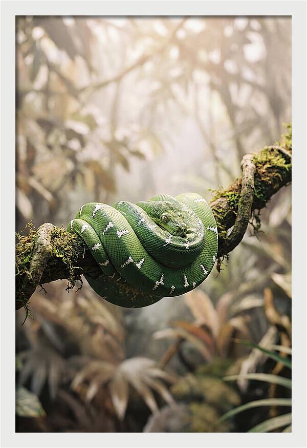 Emerald Tree Boa Coiled On Branch